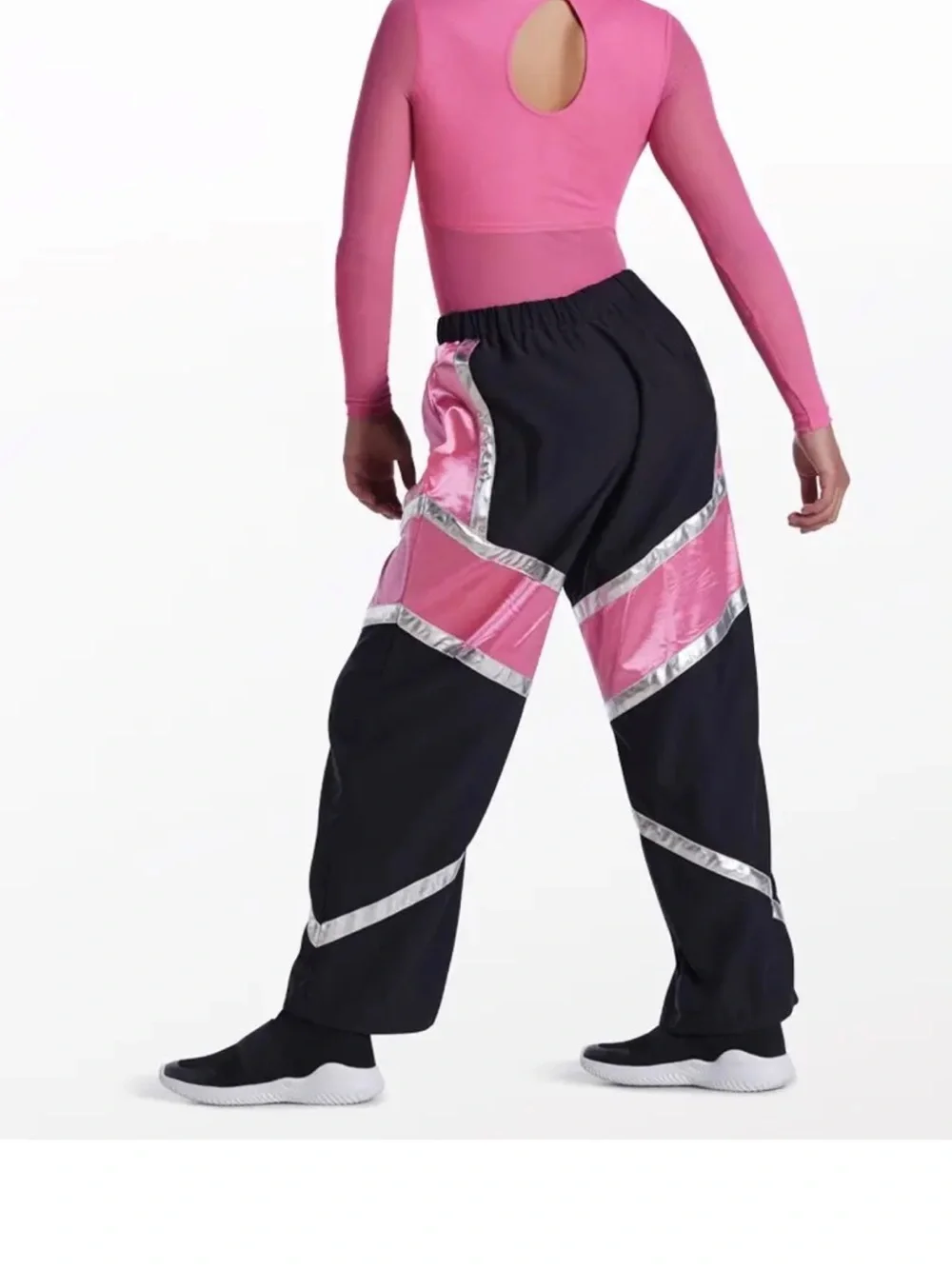 Weissman Black Track Pants with Pink Panels and Silver Trim